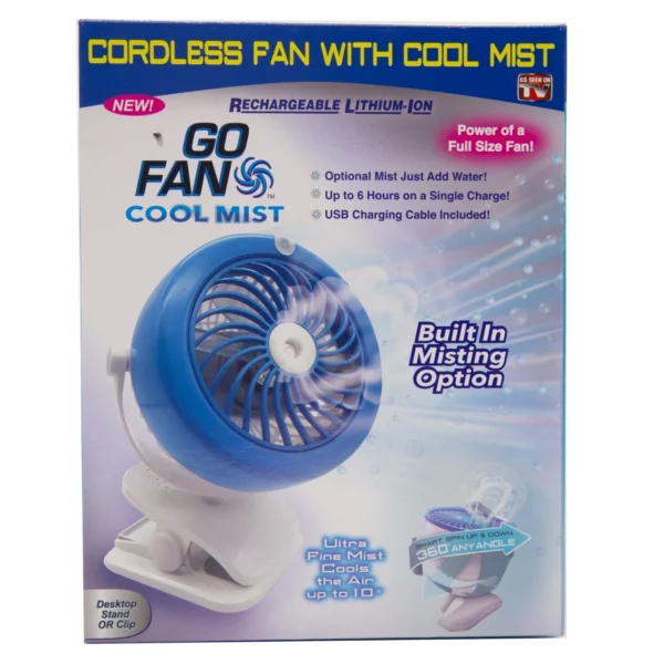 Go Fan Portable Cooling Fan Mist USB Rechargeable – Summer -As Seen on TV