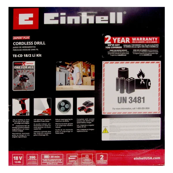 Einhell TE-CD 18-Volt Cordless 2-Speed 1250 RPM MAX Workshop Drill/Driver Kit