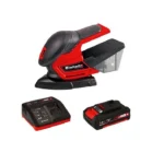 Einhell 18V Cordless Multi Sander Kit (TE-OS 18/1 Li), a detail finishing tool in red and black, shown with a 2.0Ah battery and charger.
