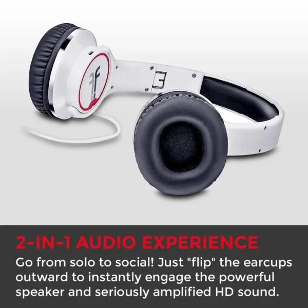 Flips Audio HD Wired Headphones with Built in Speaker Foldable Dual Mode White