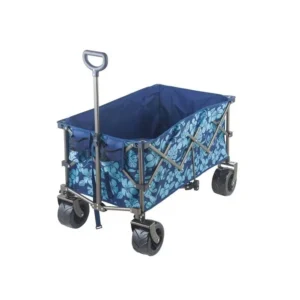 Folding Wagon Cart Bliss XL in blue with a floral design, ideal for beach trips, kids, and gear.