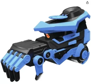 Gelbee Flurry Glove Water Bead Gel-BB Blaster in blue and black, shaped like a futuristic gauntlet or robot arm with a water bead hopper on top.